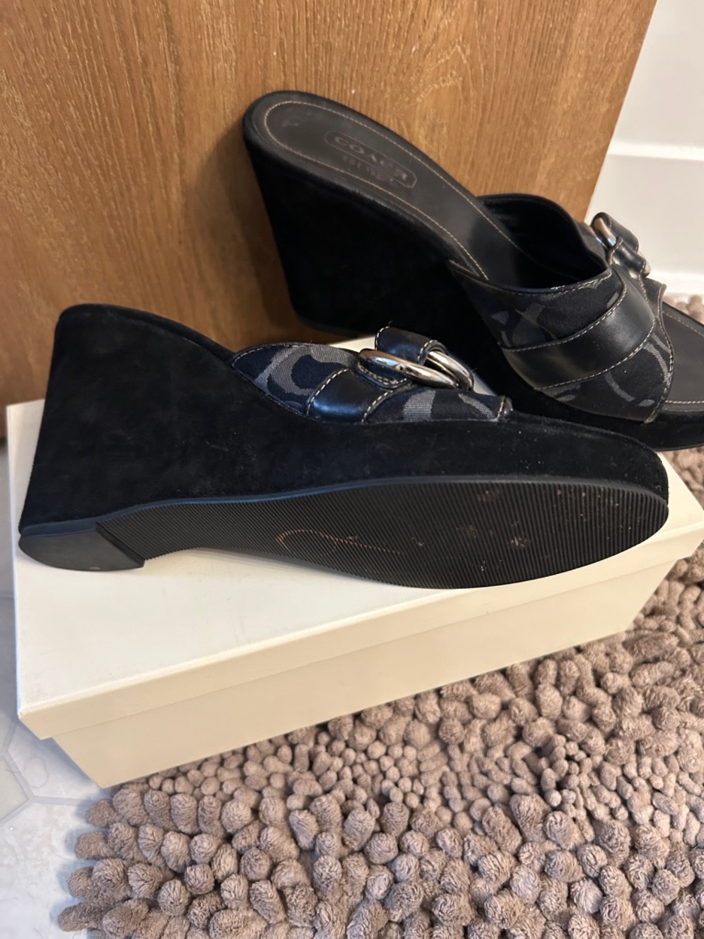 COACH Black Signature Slide Wedge Mules - Picture 3 of 4
